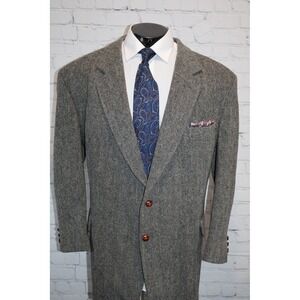 Vintage English Manor Sport Coat Men 50 Reg Gray Herringbone Tweed Wool Blazer